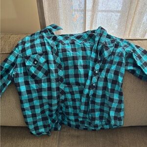 Cato Women’s Checkered Shirt - Aqua and Black